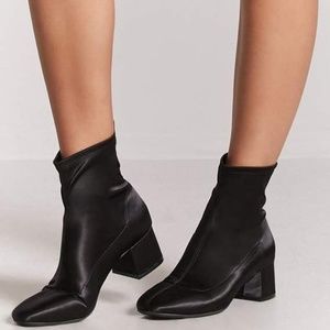 Block Heel Satin Sock Ankle Boot